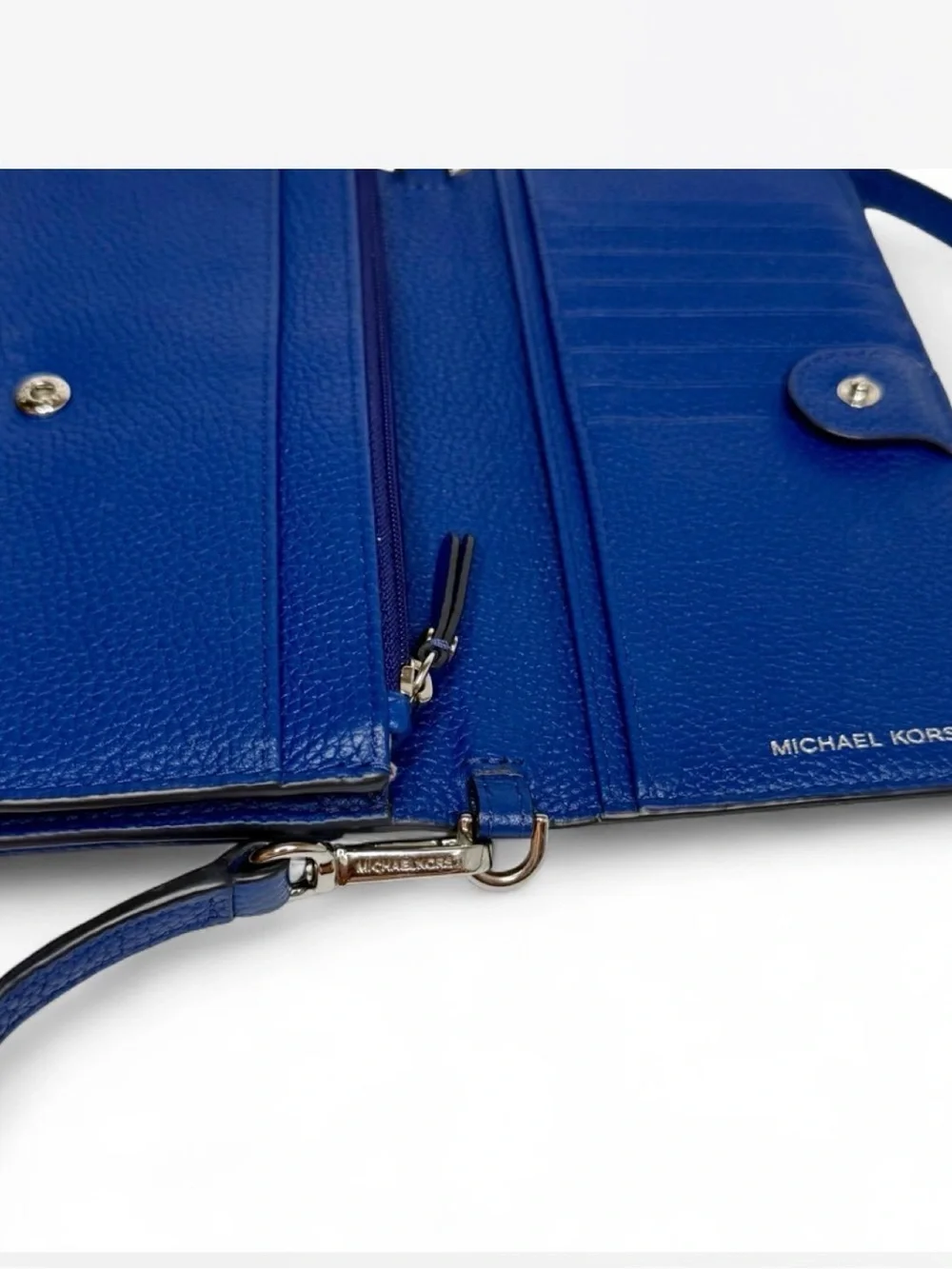 Michael Kors Mott Pebble Leather Convertible Smartphone Crossbody Wallet Blue